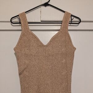 Express Ribbed Knit Top in Tan